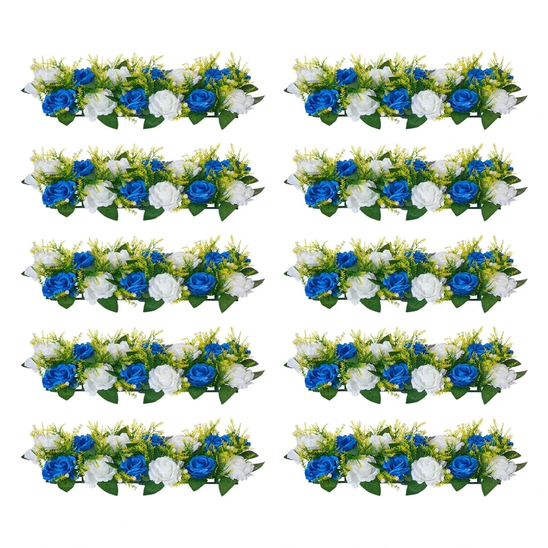 VEVOR Flower Ball Arrangement Bouquet 10 PCS, 19.6 x 8.6 Inch Artificial Flower Balls Wedding Table Centerpieces, Faux Rose Arrangements for Wedding Centerpiece Home Decoration, Blue and White Roses