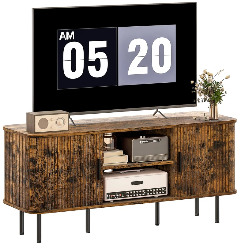 HOMCOM TV Stand Cabinet for TVs up to 55 Inches, TV Unit with Storage Shelves and Cupboard for Living Room, Rustic Brown