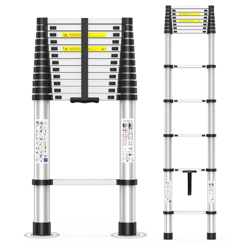 16.5FT Heavy-Duty Telescoping Ladder, 330lb Capacity Aluminum Extension Ladder with Anti-Slip Steps for Secure Attic Access, Roof, and Home Renovation Projects