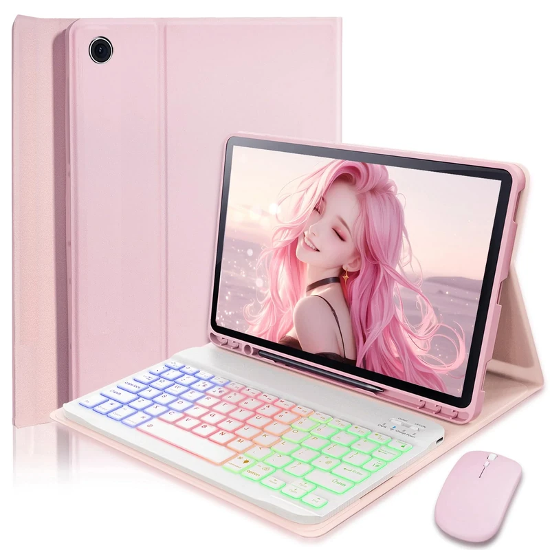 for Samsung Galaxy Tab A9+ PLUS (2023) / Samsung Galaxy Tab A11+ PLUS (2025) 11-inch,with Wireless Bluetooth British Layout Keyboard and Mouse, Magnetic Design Detachable Backlit Keyboard Mouse Case