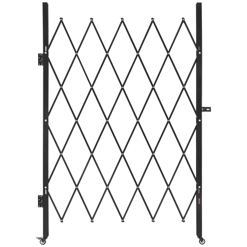 VEVOR Single Folding Security Gate, Lockable Scissor Gate with 360° Swivel Casters, Outdoor Barricade Steel Retractable Gates, for Entry Security, Garage, Warehouse & Pool, 49.61 x 77.76 in (W x H)