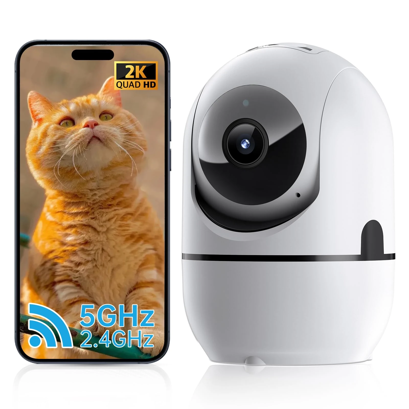 JUFLSKY 2K Indoor Pet Baby Camera, 2.4G/5G WiFi Home 360°CCTV Dog Cat Surveillance Cam for House Room, Motion Tracking, Works with Alexa & 2-Way Audio Colour & Night Vision