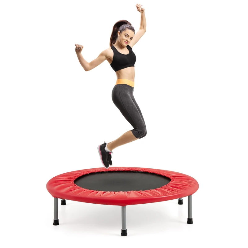 GYMAX 38” Mini Trampoline, Foldable Fitness Exercise Rebounder, Indoor Outdoor Gym Trampolines for Kids Adults, 150KG Capacity (Red)