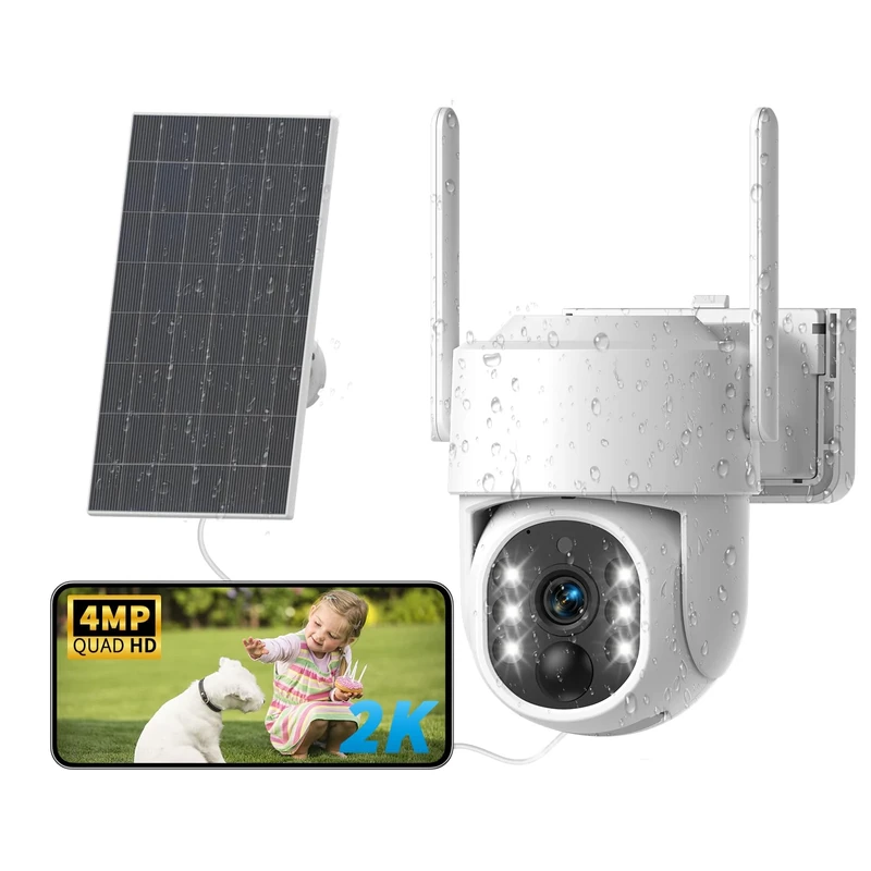 JUFLSKY Solar Security Camera Outdoor Wireless, 2K Home 360° Built-in Battery Operated CCTV Surveillance Cam, 2.4G/5G WiFi & PIR Motion Detection & 2-Way Audio Colour & Night Vision