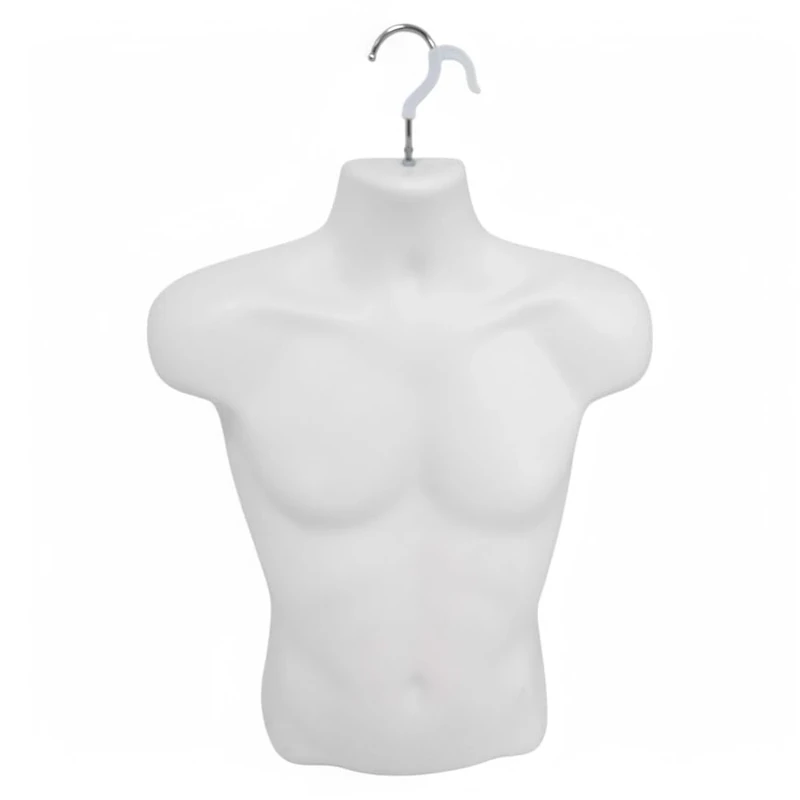 Matt White-Male Hanging Mannequin Torso – Hard Plastic 3/4 Body Form with Hook – Hollow Back Display Bust for Tops, Shirts, Accessories