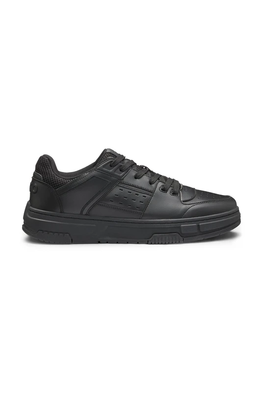 HUGO Mens Yarrow Tenn Faux-Leather Trainers with mesh Trims Size 10 Black - Image 1