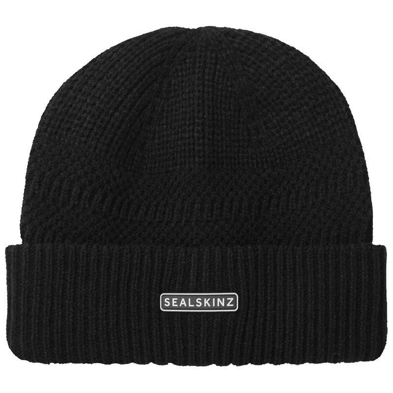 SEALSKINZ Gressenhall Waterproof Cold Weather Textured Stripe Roll Cuff Beanie Black