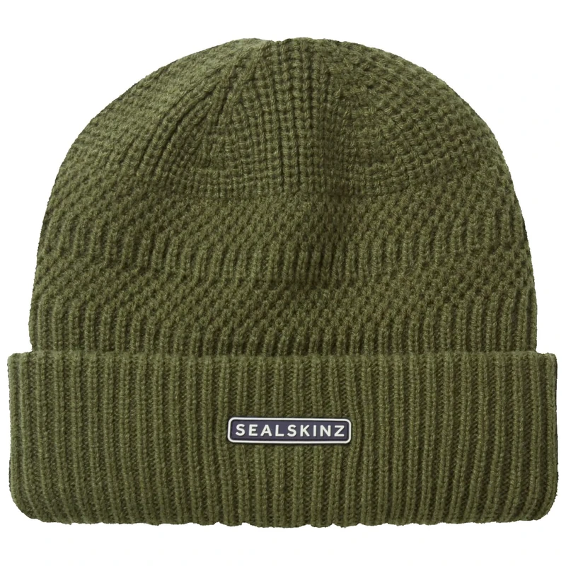 SEALSKINZ Gressenhall Waterproof Cold Weather Textured Stripe Roll Cuff Beanie Olive