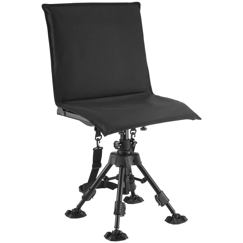 VEVOR Hunting Chair, 360° Silent Swivel, Foldable Portable Blind Chair, Heavy-Duty Steel Frame Ground Stool Seat, with Seat Cover, Anti-Sink Swivel Feet, Height Adjustable, 158 Kg Capacity for Fishing