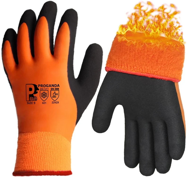 PROGANDA Waterproof Thermal Winter Work Gloves Fleece Liner Insulated Warm for Cold Weather Gardening Outdoor Car Washing Fishing Multipurpose (Orange -Grip Waterproof Thermal, M (Pack of 1))