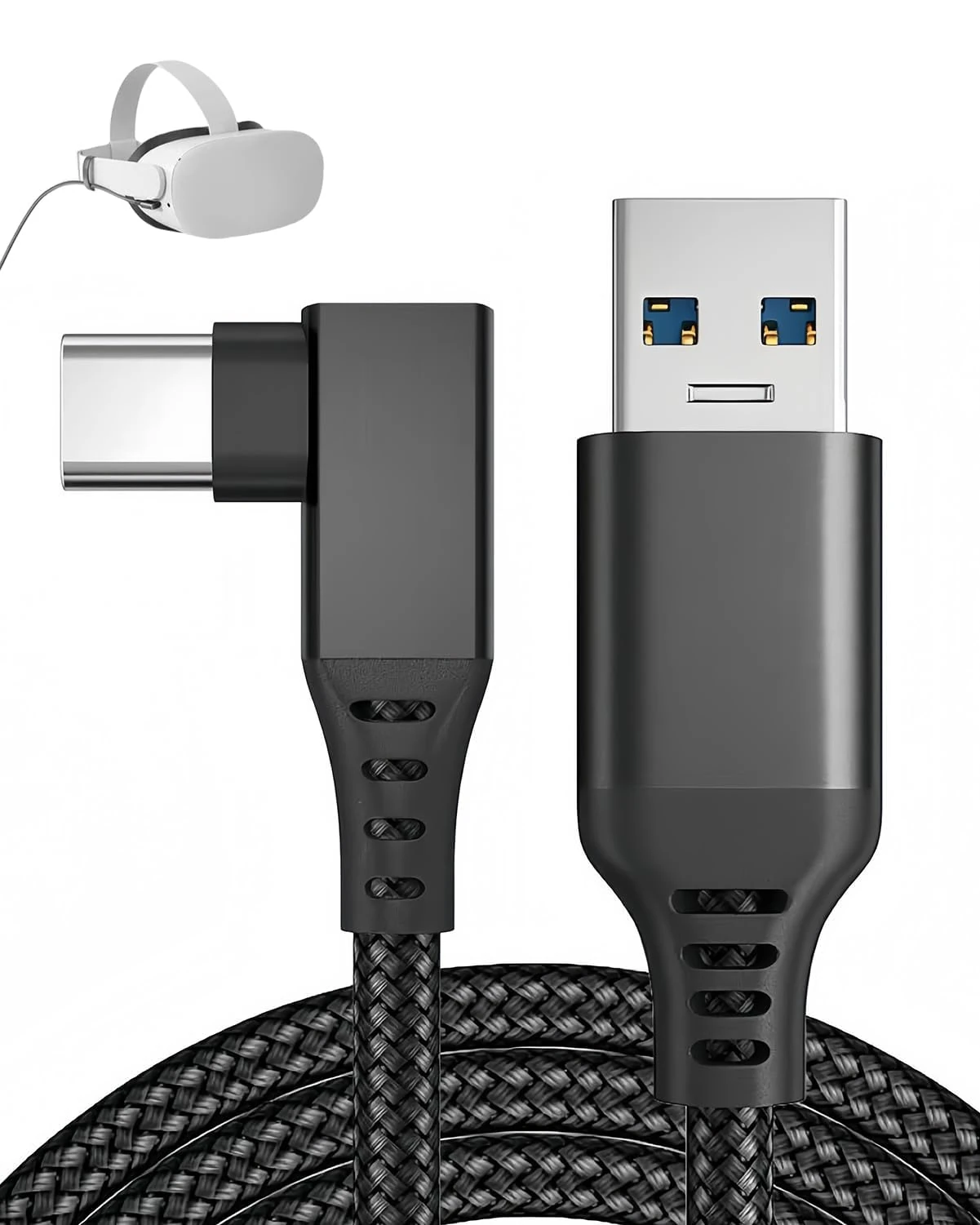 coalwop VR Link Cable USB-C to USB-C for Meta Quest 3S/3/2/Pro/Pico 4 Ultra / 4/PC/Steam VR 90° Nylon 5Gbps High-Speed Data Transfer VR Charger Cable Support Fast Charging - 3 m