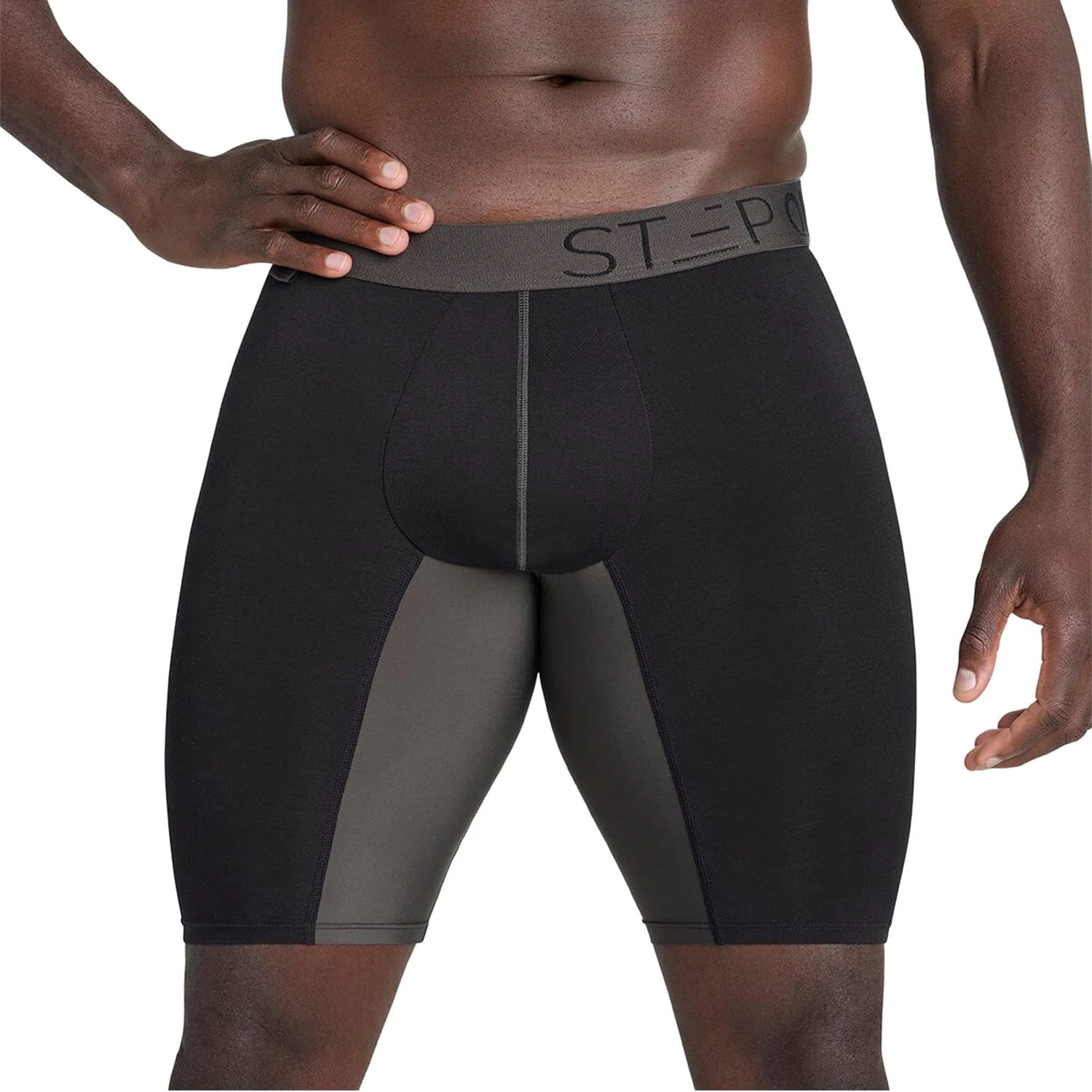 STEP ONE Boxer Brief Sport. Longer Length Mens Boxers Shorts with 3D Pouch, Anti Chafing Underwear Mens, Breathable Bamboo, All-Day Comfort for Sports & Fitness Black and Charcoal XL