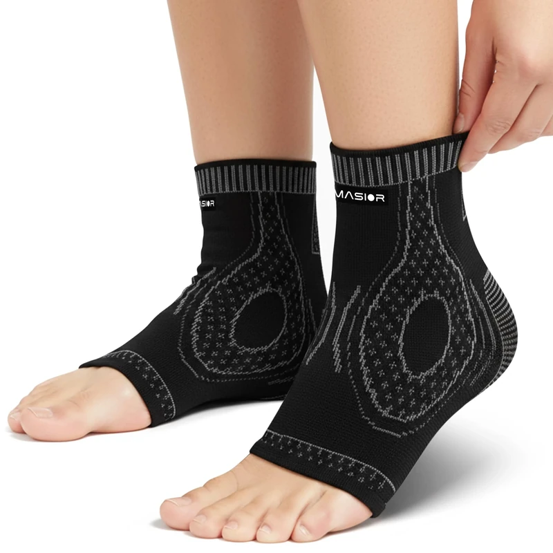MASIOR Ankle Support Brace 2 Pack for Men & Women Compression Ankle Sleeves Socks for Plantar Fasciitis, Sprained Ankle, Ligament Damage, Achilles Tendonitis & Sports, Foot Pain Relief Brace - XL