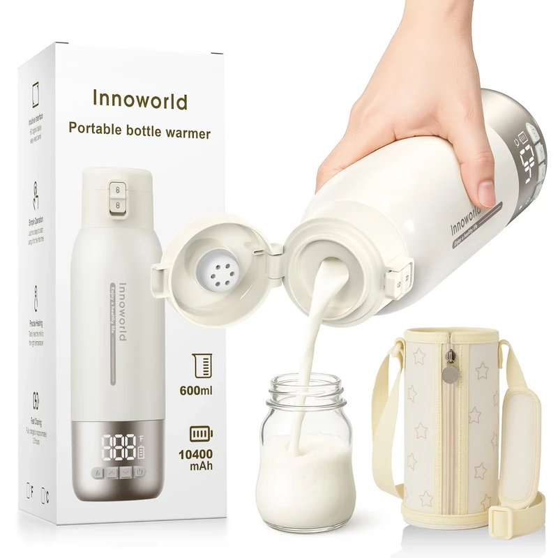 Portable Bottle Warmer for Travel,600ml Baby Milk Warmer for Breastmilk & Formula with Fast Heating,10400mAh Long Battery Life,USB-C Charging,Ideal for Car,Vehicle & Airplane Journeys