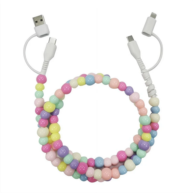 Cikiki Beaded Charging Cord 4 in 1, Biographyn/Rightfavour/Maperiodrvel Colorful Beaded Charger Cords, 3.3ft Fast Lighting Beads Charging Cable 66w, USB to Type-C