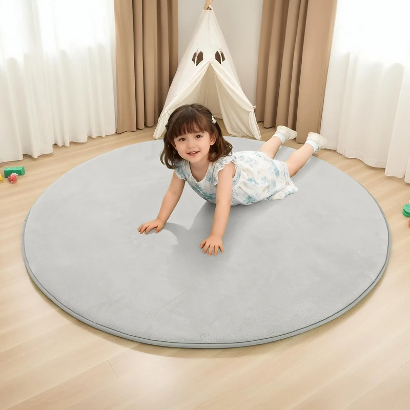 BYBYME 3cm Thick Baby Play Mat for Floor, Ø120cm Foldable Playpen Mat with Non-Slip Backing for Infant, Kids and Toddler Crawling, and Perfect Carpets for Yoga, Exercise, Grey