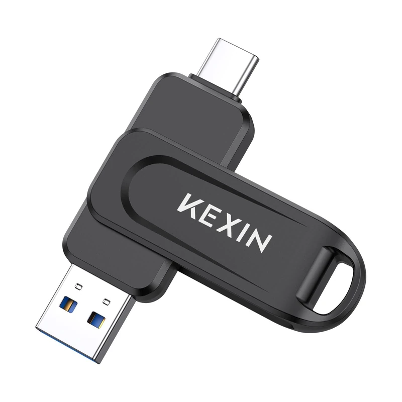 KEXIN USB Stick 256GB USB C Memory Stick 100MB/s Swivel Dual USB 3.0 Flash Drive USB-A & Type-C Pen Drive for Smartphone Tablet iPhone 15/16 Car Game Console, Black