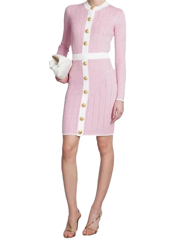 Women Spring Winter Round Neck Contrast Hem Slim Long Sleeve Top And Mini Half Skirt Set En8 Half Skirt L