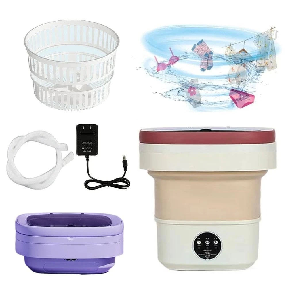 YUYQAQ Small Portable Travel Washing Machine, 8L Mini Folding Washing Machines with Spin Dryer for Camping, 2 in 1 for Travel, Camping, Cleaning Underwear, Towel, Baby Clothes, Socks (Coffee)