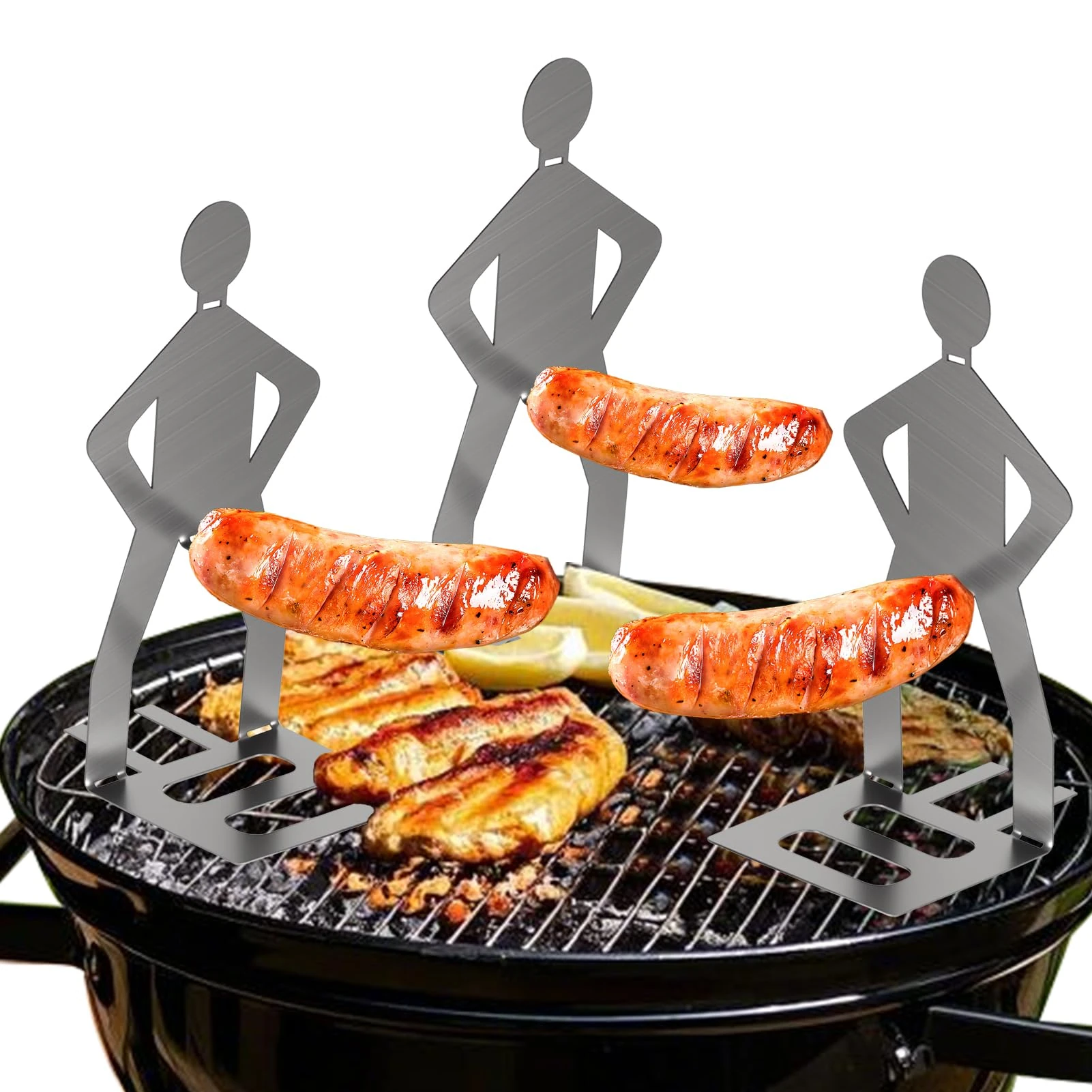 Eddrfy 3Pcs BBQ Sausage Holder, Stainless Steel Hot Dog Grill Tool, BBQ Gadgets Novelty BBQ Tool Holder for Outdoor Barbecue, Humorous BBQ Gadgets for Men, Fun BBQ Gifts for Men