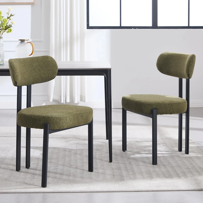Ya-Home Modern Dining Chairs Set of 2 Faux Fur Upholstered Kitchen Accent Chairs with Black Metal Legs for Dining Room, Green