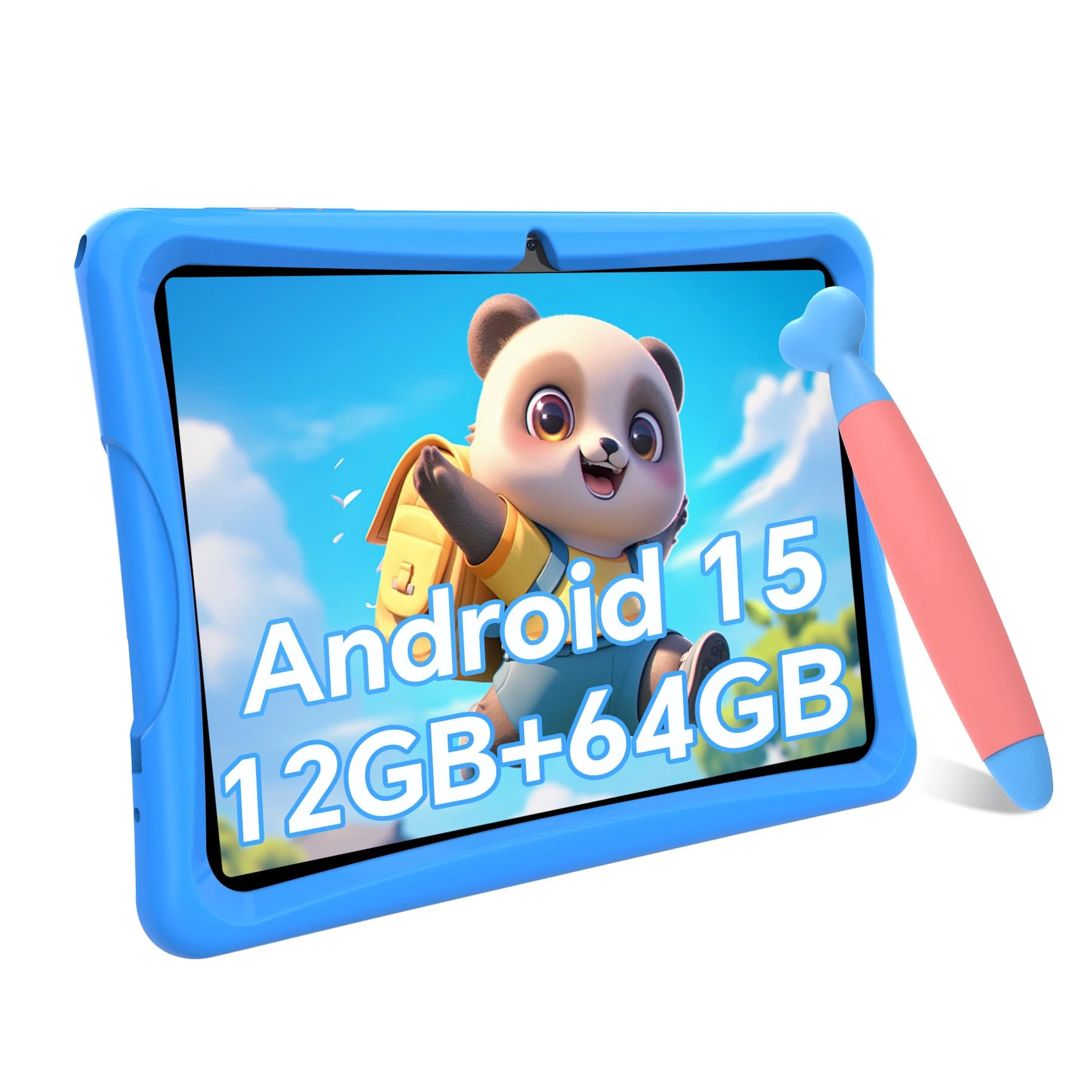 TABWEE Kids Tablet 10 inch, Android 15 Tablets for Kids, Parental Control, Pre-Installed Kiddos Software & Kids Space, Includes Case & Stylus Pen, 12GB RAM 64GB ROM, 2TB Expand, HD IPS Screen(Blue)