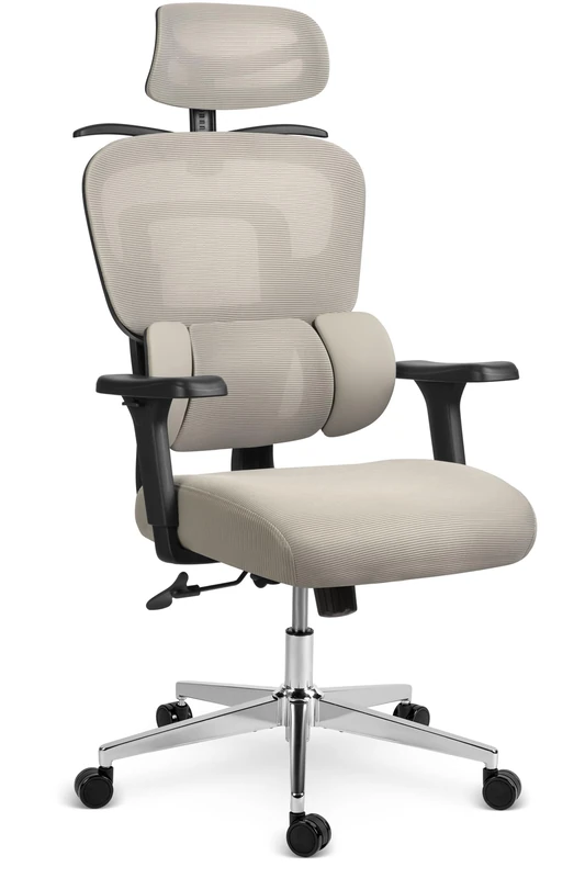 Sofotel Ergonomic Office Chair – Height Adjustable Swivel Armrests and Headrest – 360° Wheels – Talin Micronet Grey - Image 1