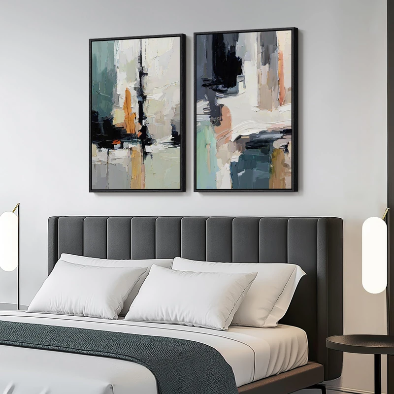 Framed Colorful Abstract Wall Art for Bedroom, Set of 2 Modern Canvas Prints Paintings Artwork for Walls, Bright Blue Green Multicolor Pictures for Living Room, Dining Room, Bathroom Wall Decor 16x24