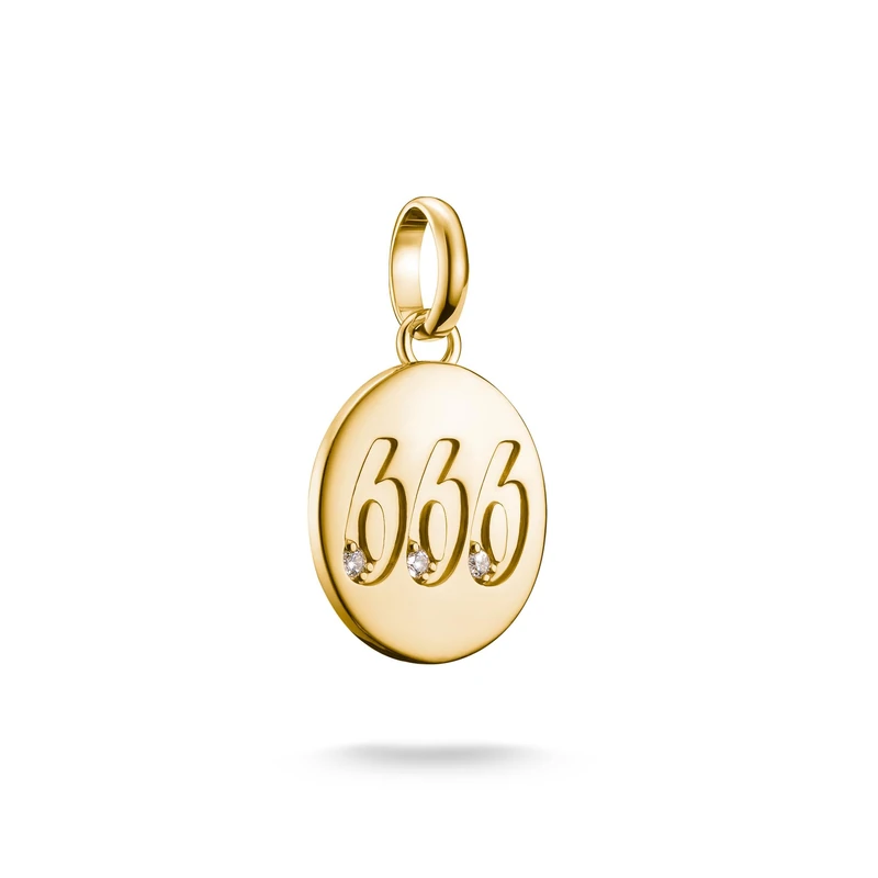 Thomas Sabo Charm pendant angel number 666 with stones Connect gold-plated 18-carat Gold-plating, Recycled 925 Silver