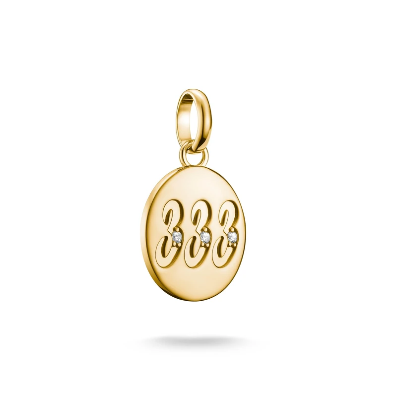 Thomas Sabo Charm pendant angel number 333 with stones Connect gold-plated 18-carat Gold-plating, Recycled 925 Silver