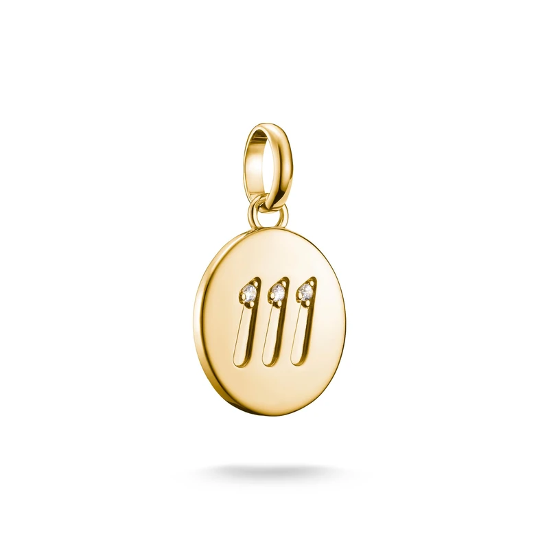 Thomas Sabo Charm pendant angel number 111 with stones Connect gold-plated 18-carat Gold-plating, Recycled 925 Silver