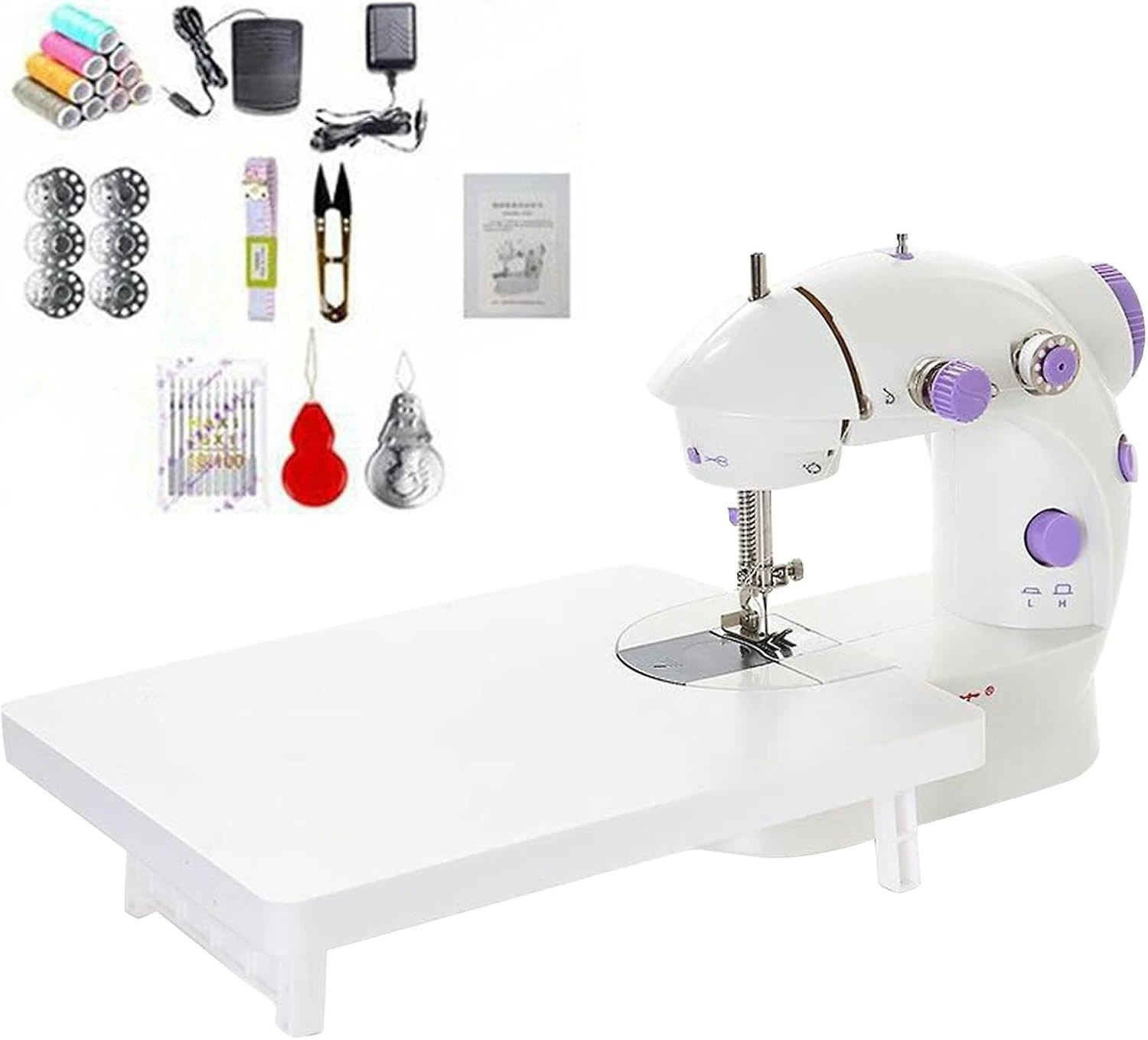 BRAVECOW Portable Sewing Machine with 32PCS Tools, Foot Pedal LED Light Beginner-Friendly Home Use Girl Mom Gift