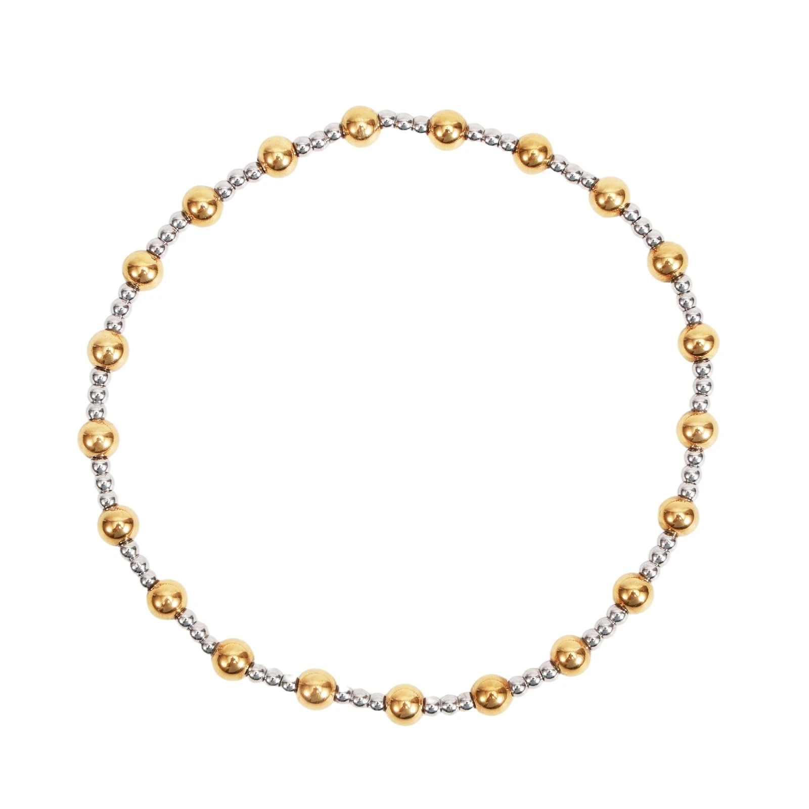 Mikovivi Mixed Metal Bracelet for Women, 6.3in Gold Bead Bracelet Stainless Steel Elastic Stretchy Mixed Color Bangle Waterproof Gold And Silver Two Tone Adjustable Hand Jewelry Accessories