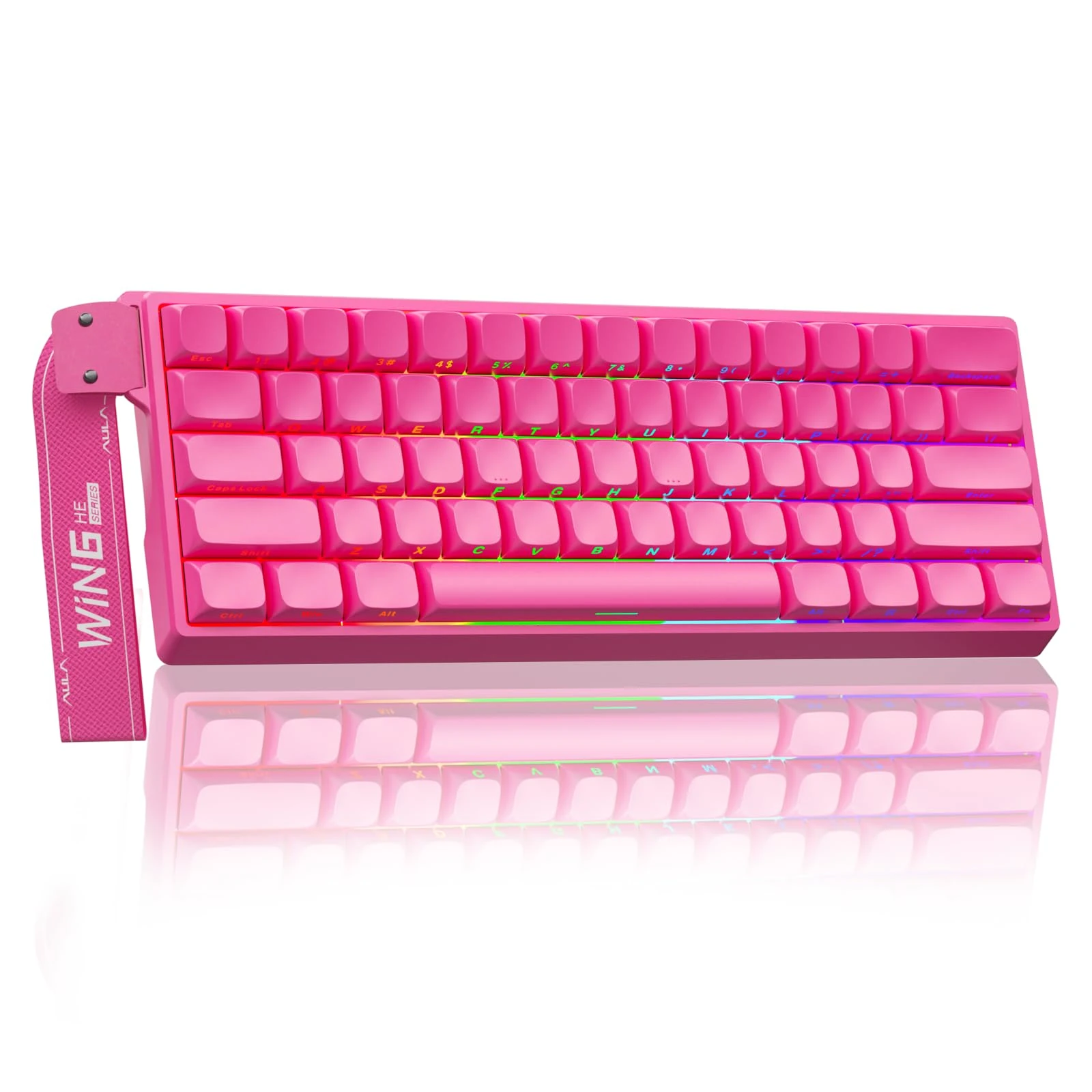 AULA WIN60 HE PRO Mechanical Gaming Keyboard Wired,Hall Effect Magnetic Switches Hot Swappable,Adjustable Actuation Rapid Trigger,8K Polling Rate,RGB Backlight,60% Percent Keyboard for Mac/Win (Rose)