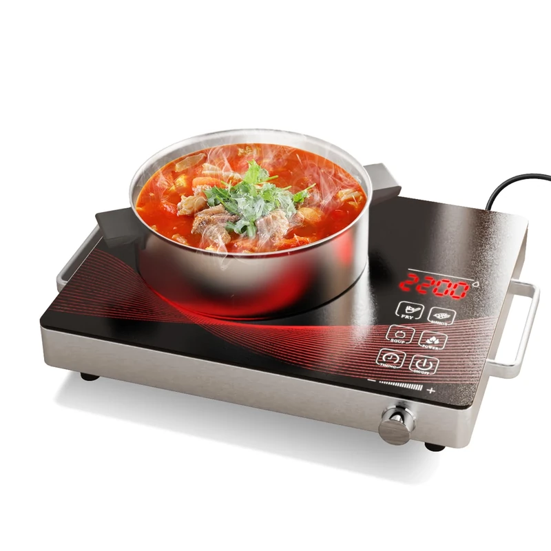 Gveyajo Single Electric Hob 2200W, Portable Ceramic Table Top Hob with Timer, Watt/°C Display, Touch + Dial Control, No Induction Required, Compatible with All Cookware