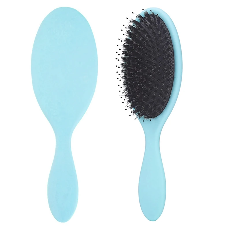 Luoqun88 Dual Bristle Detangling Brush with Boar Bristles | Anti-Static Hairbrush for All Hair Types & Extensions | Gentle on Wet/Dry Hair, Reduces Breakage & Frizz, Curl Defining Brush (Blue)