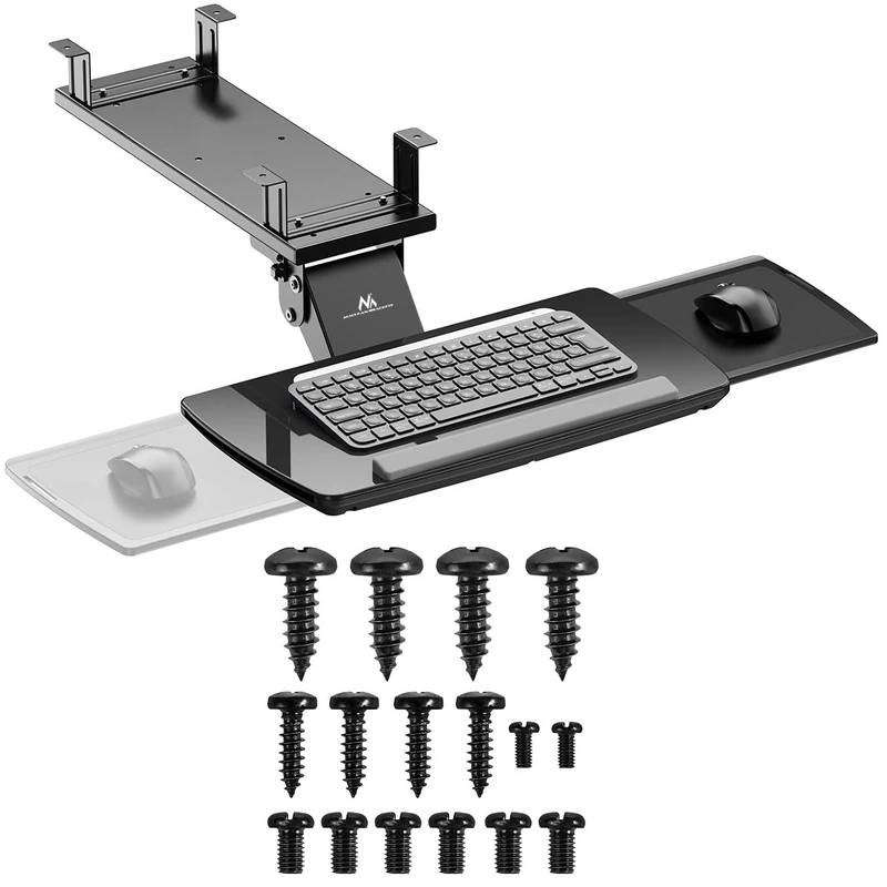 Maclean under-desk keyboard tray with mouse tray | Height-adjustable Tiltable Rotatable | Ergonomic holder for desks up to 5kg | Keyboard holder made of steel and plastic (Black)