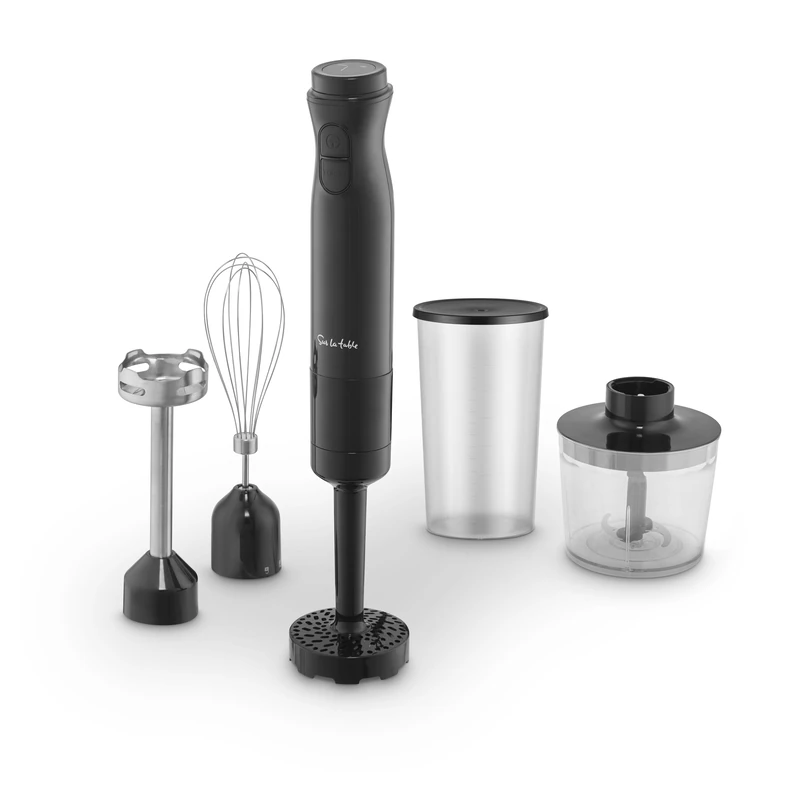 Sur La Table Core Digital 5-in-1 Hand Blender with 5 Attachments for Blending, Chopping, Grinding, Potato Masher and Whisking, 6 Speed Settings, Digital Display, 1000W, Black, SLT12010BLK