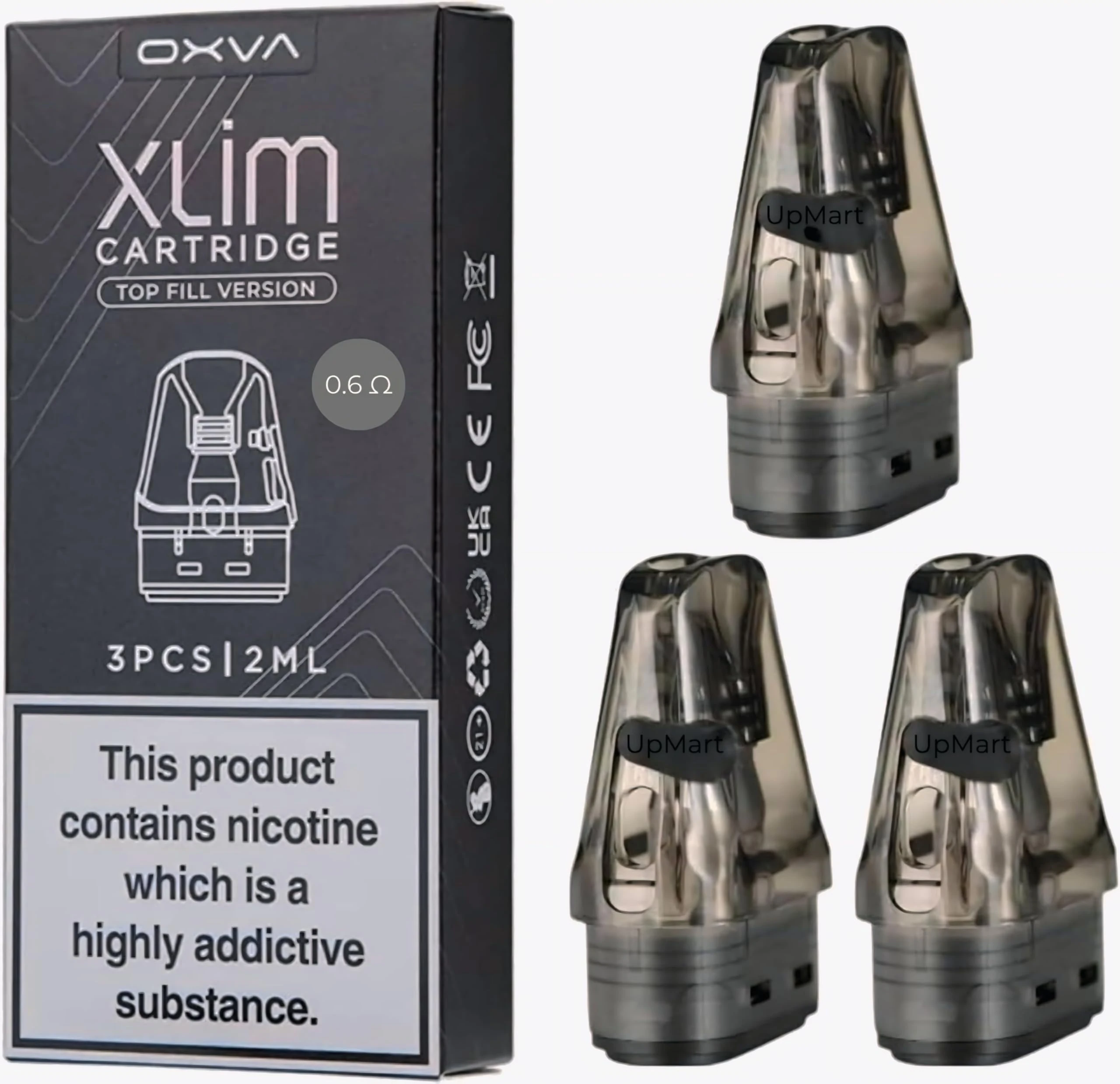 OXVA Xlim V3 Pods (0.4Ω, 0.6Ω, 0.8Ω, 1.2Ω Mesh, 3 Pack) – Works with XLIM PRO, KIT, SE, SQ & SQ Pro, 2ml Refillable Top-Fill Cartridges, (0.6Ω) – No Nicotine
