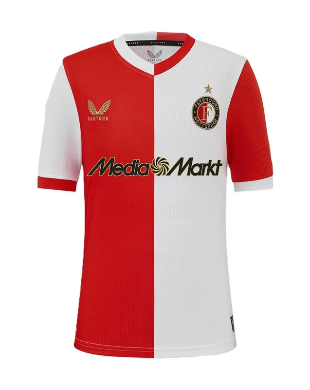 Feyenoord Castore Unisex Kids Home Short Sleeve Shirt, Fiery Red/Brilliant White, 11 Years