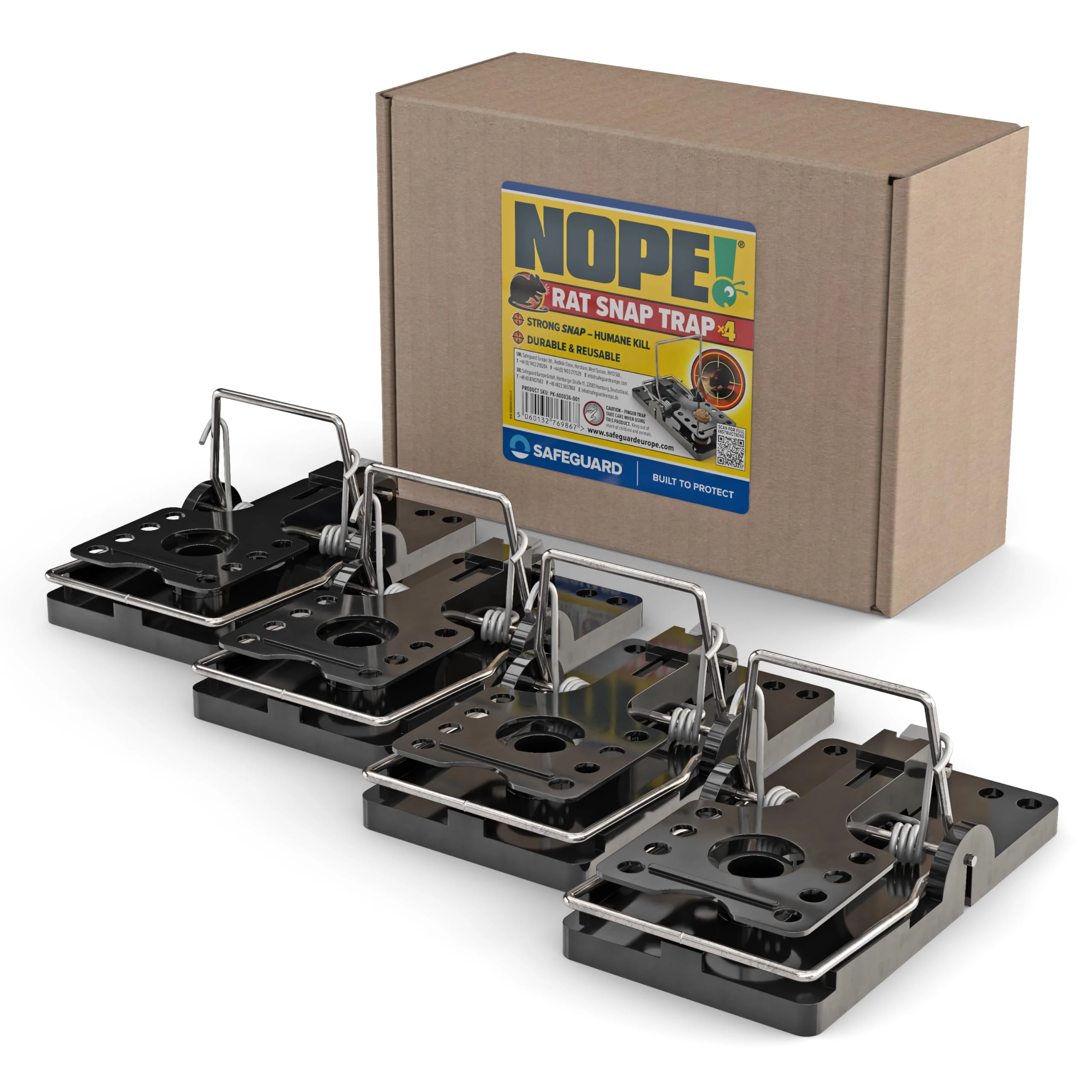 NOPE! Rat Snap Trap (4-pack) | Reusable Super-Strength Rat & Mouse Traps | Kills Instantly & Humanely | Indoor & Outdoor Rodent Control