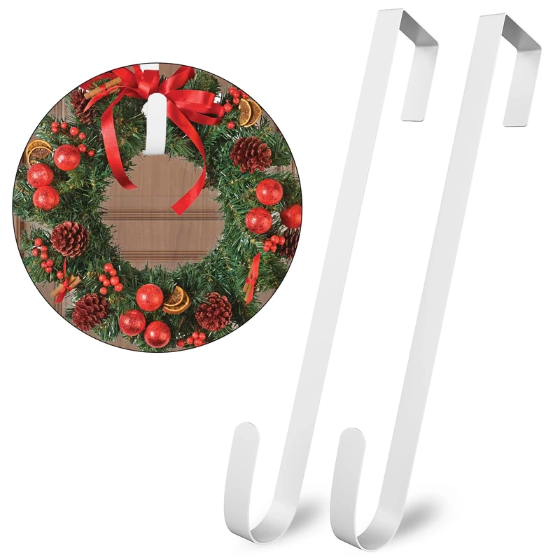 InemzTal 2 Christmas Metal Wreath Hanger Hook for Front Door 12" X 0.9",Over Door Hooks for Home Office Hanging Clothes Christmas Halloween Thanks Giving Wedding Wreath Display
