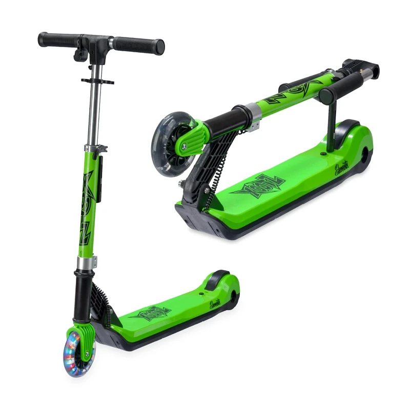 Xootz Kids' Elements Electric Foldable Scooter, LED Light Up Wheel and Collapsible Handlebars, Age 6+, Green