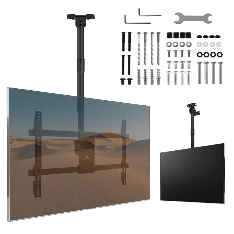 Maclean TV Ceiling Mount 43-86″ | 60 kg Load Capacity | Tilt -25°, Swivel 180°, Height Adjustable 485-925 mm | VESA up to 600×400 mm | Cable Management | Black Steel