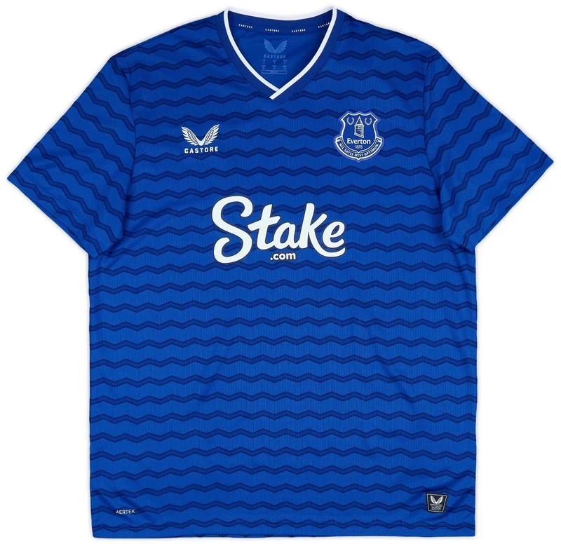 Castore Everton FC Unisex Kids Home Short Sleeve Shirt, Surf the Web/Sodalite Blue/Ocean Cavern, 13 Years