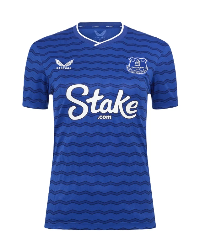 Everton FC Castore Women's Home Short Sleeve Shirt, Surf The Web/Sodalite Blue/Ocean Cavern, 14