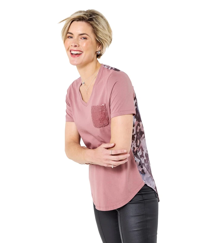 Joe Browns Women's Blush Pink Woven Back T-Shirt, 12