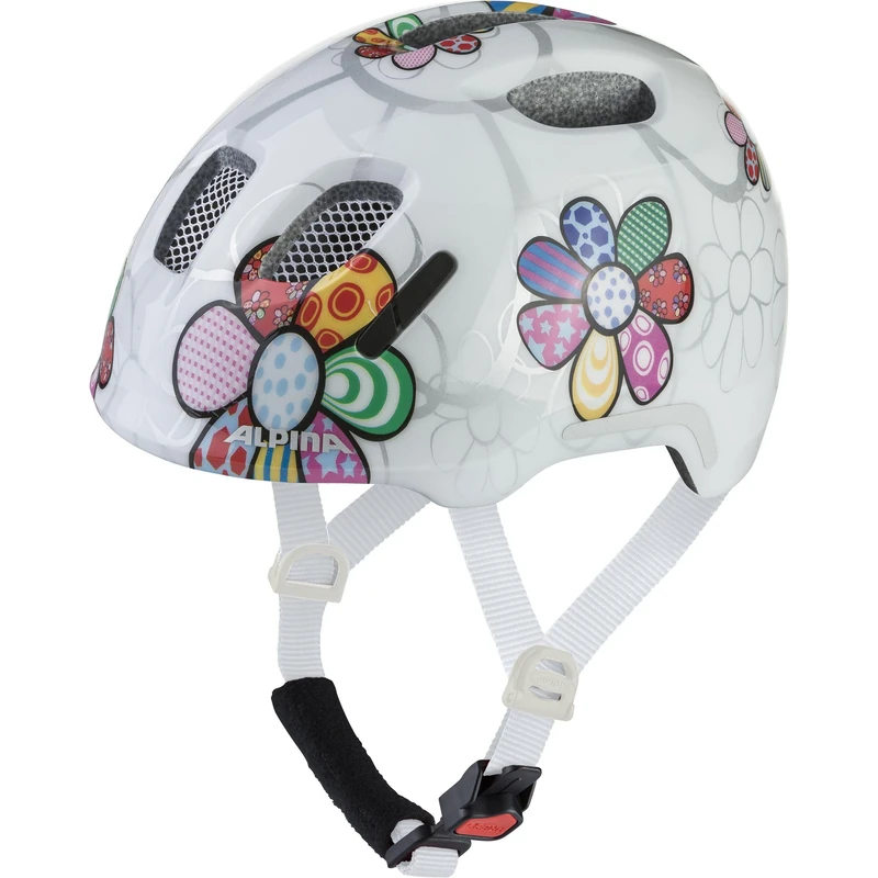 ALPINA XIMO 2 Flash – Lightweight and safe bike helmet for children with integrated LEDs - white flower gloss - 47-51