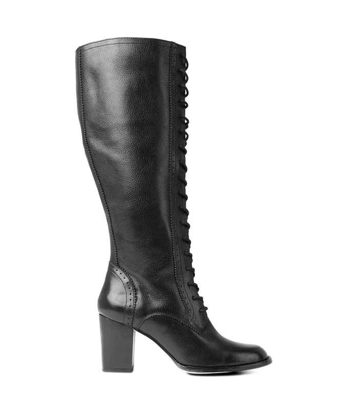 Joe Browns Women's Embossed Detail Side Zip Leather Lace Up Boots, Regular, Black, UK 6