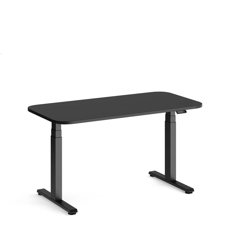 Steelcase Solo Sit-to-Stand Electric Height-Adjustable Home Office Desk with Programmable Controller, Powerful Motor, Anti-Collision Sensor + Cable Management Net in Black/Pearl Black (140 x 70 cm)